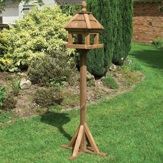 Photo of Lothersdale wooden bird table in natural timber
