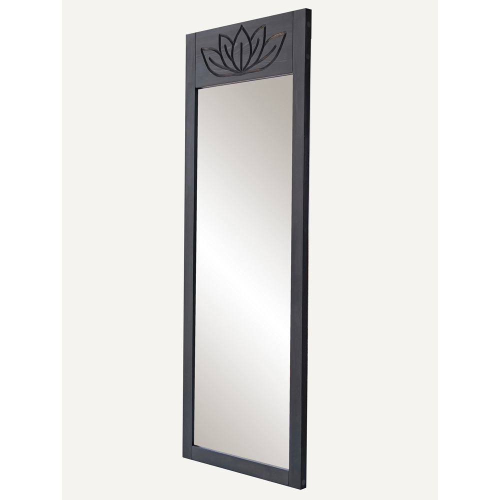 Lotus Glass Cheval Mirror with Anthracite Pine Wood Frame