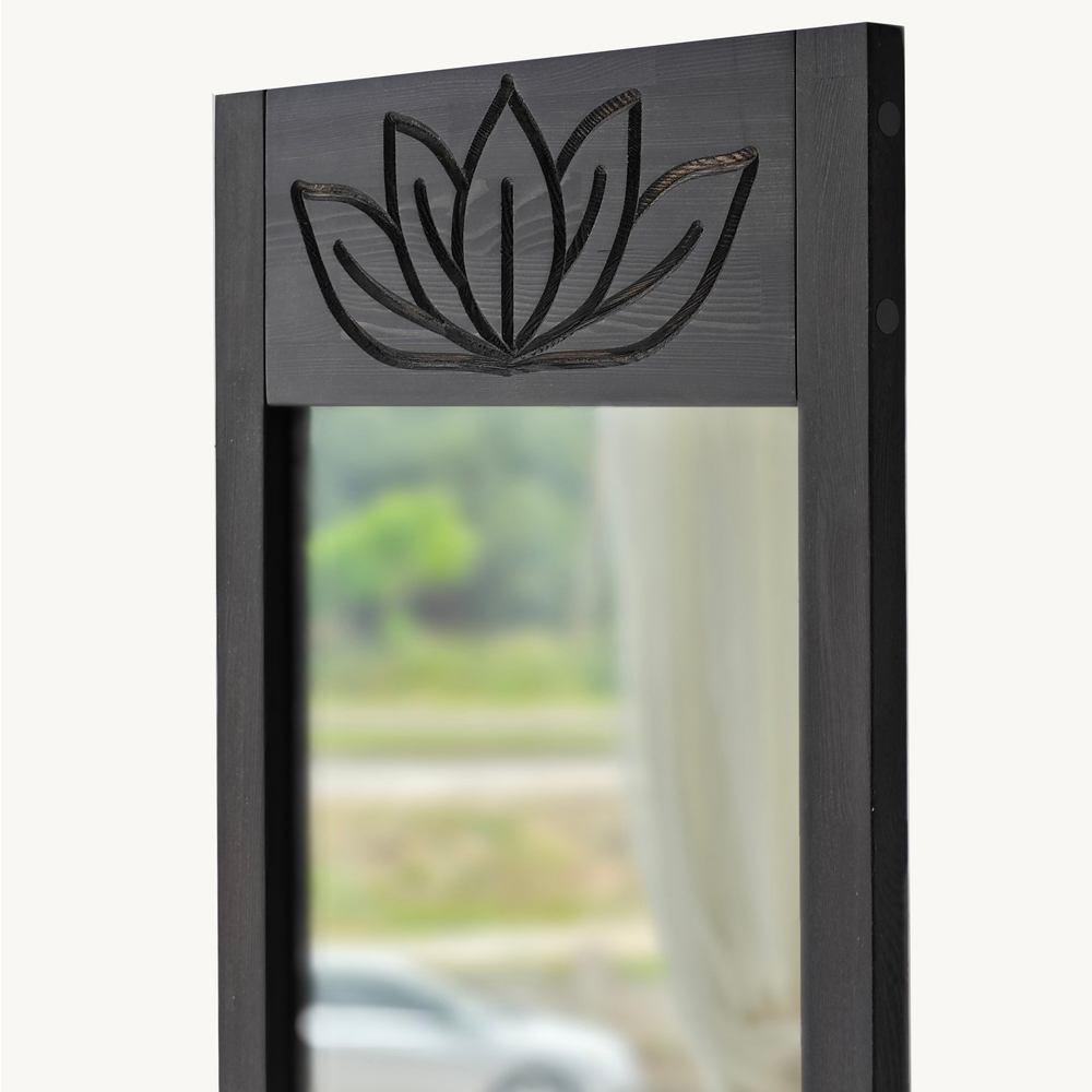 Lotus Glass Cheval Mirror with Anthracite Pine Wood Frame