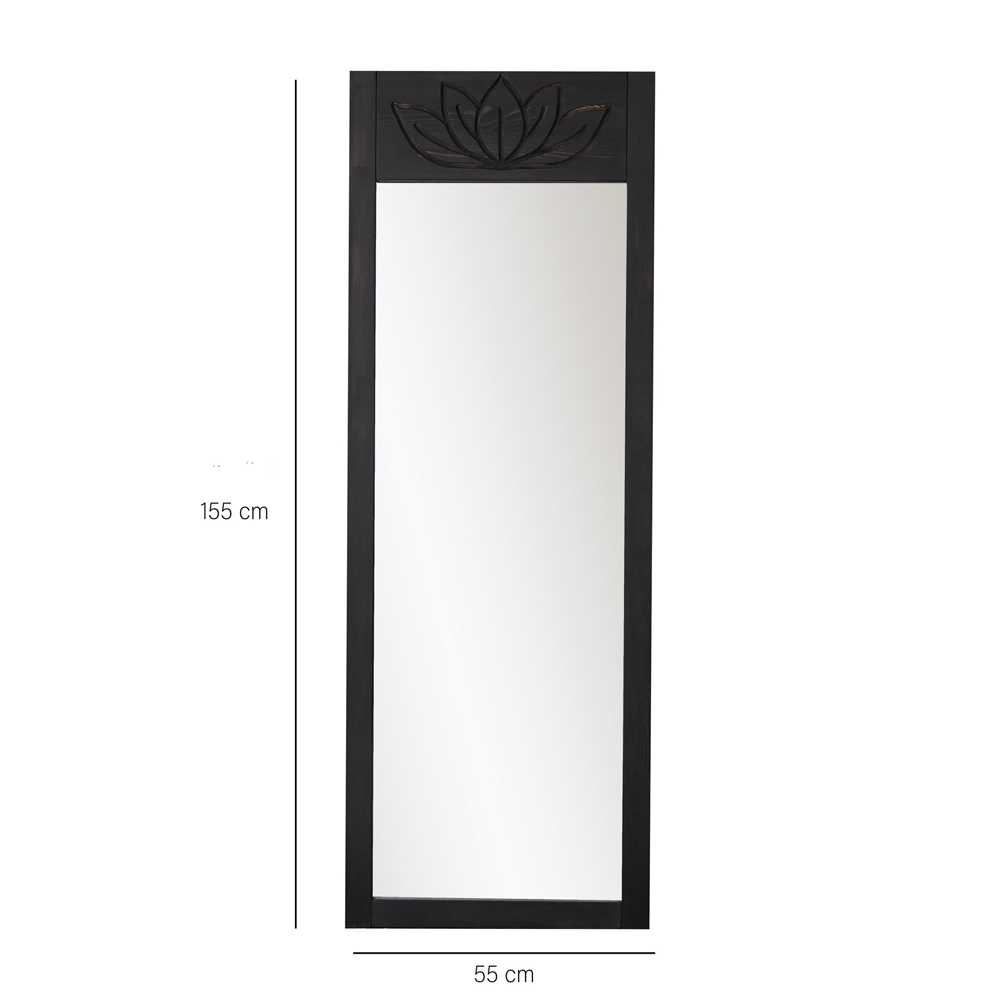 Lotus Glass Cheval Mirror with Anthracite Pine Wood Frame