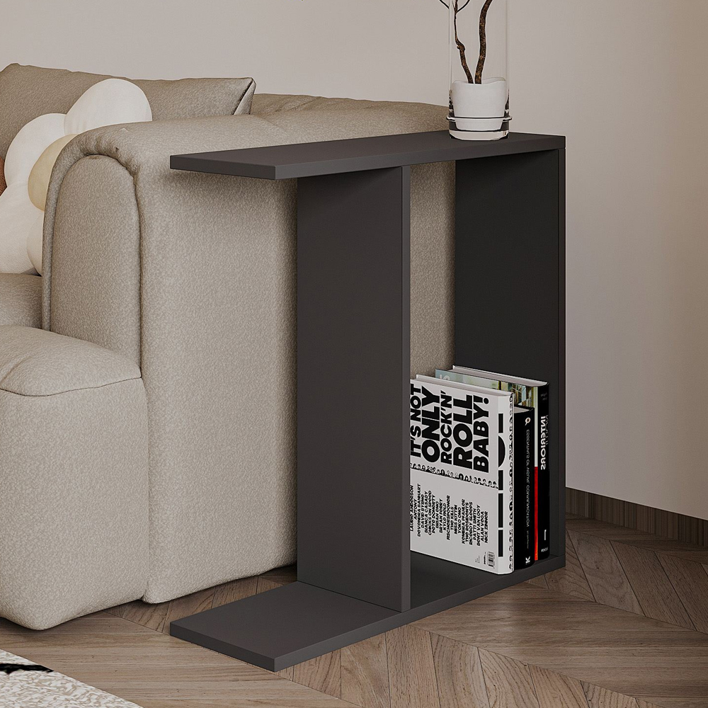 Lotus Wooden Side Table in Anthracite