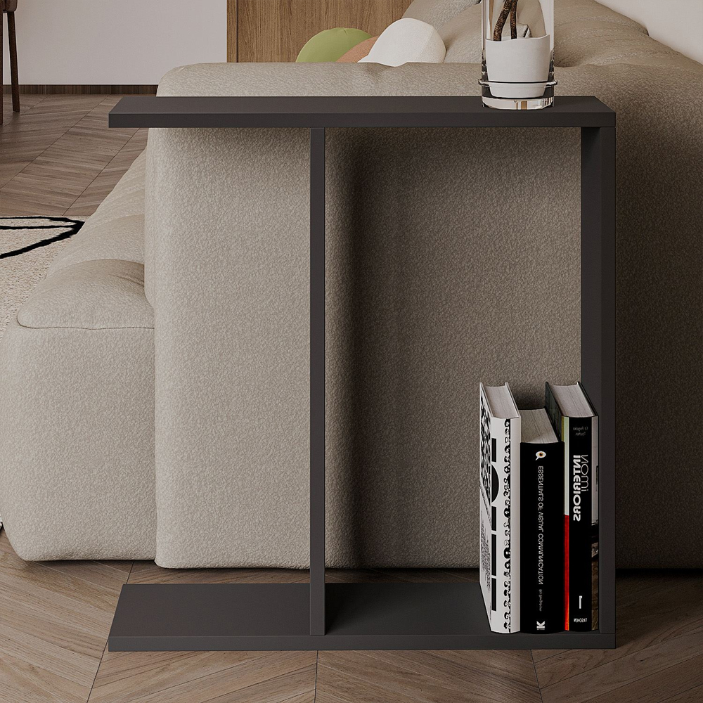 Lotus Wooden Side Table in Anthracite