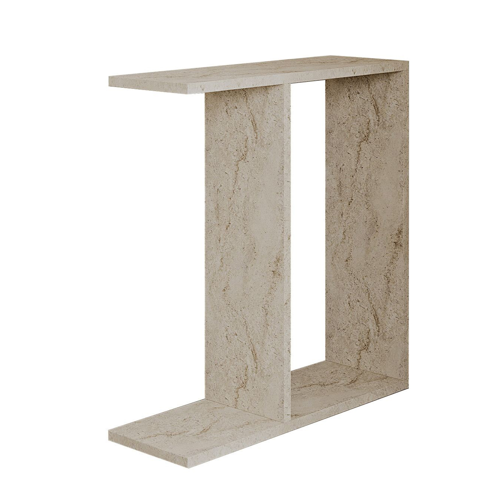 Lotus Wooden Side Table in Travertine Marble Effect