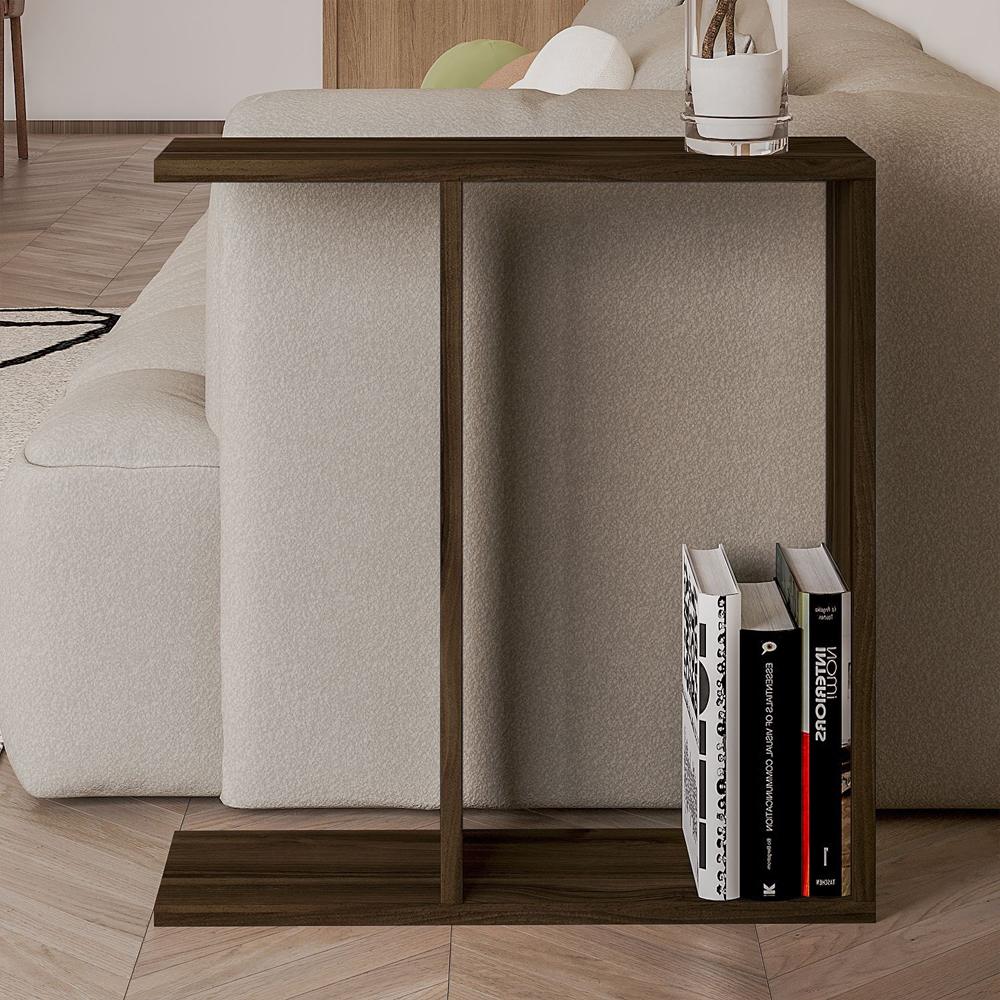 Lotus Wooden Side Table in Walnut