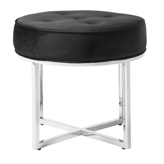 Product photograph of Loudon Velvet Accent Stool In Black With Silver Legs from Furniture in Fashion