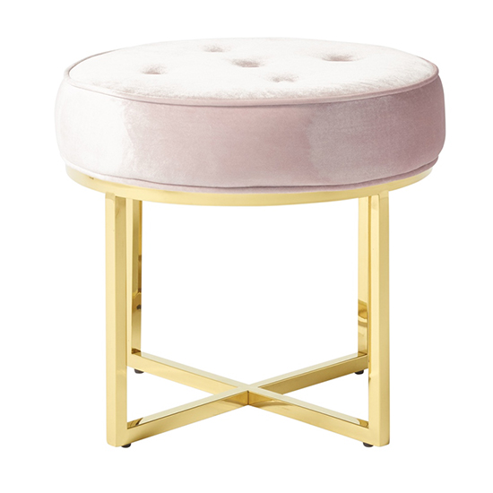 Product photograph of Loudon Velvet Accent Stool In Pink With Gold Legs from Furniture in Fashion