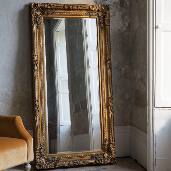 Product photograph of Louisa Rectangular Leaner Mirror In Gold Frame from Furniture in Fashion