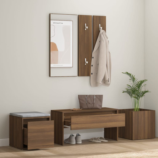 Louise Wooden Hallway Furniture Set In Brown Oak_2