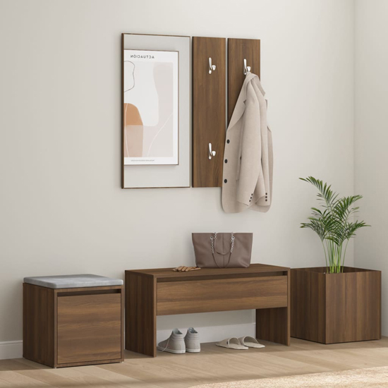 Louise Wooden Hallway Furniture Set In Brown Oak
