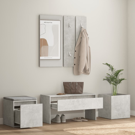 Louise Wooden Hallway Furniture Set In Concrete Effect
