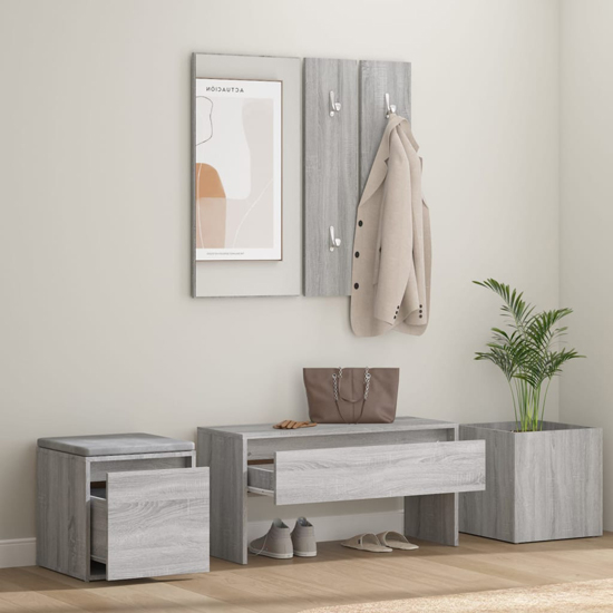Louise Wooden Hallway Furniture Set In Grey Sonoma Oak_2