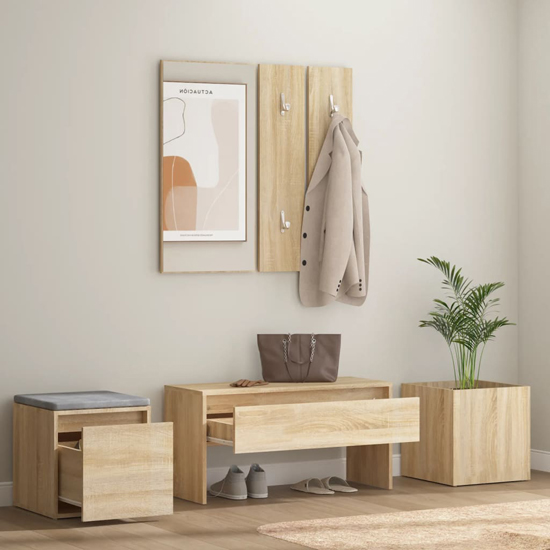 Louise Wooden Hallway Furniture Set In Sonoma Oak