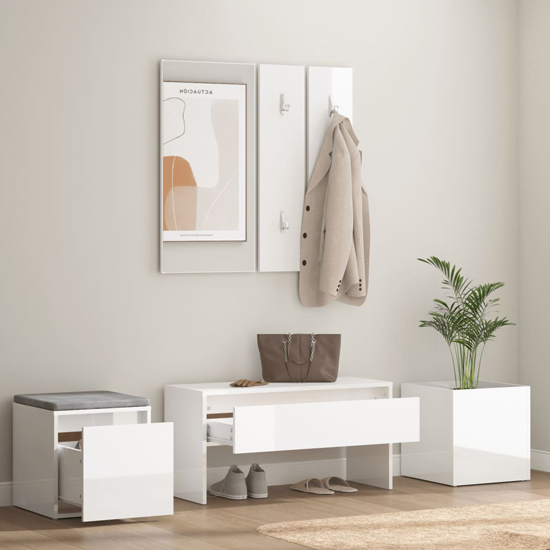 Louise High Gloss Hallway Furniture Set In White_2