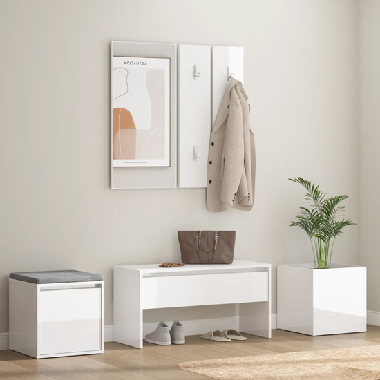Louise High Gloss Hallway Furniture Set In White_1