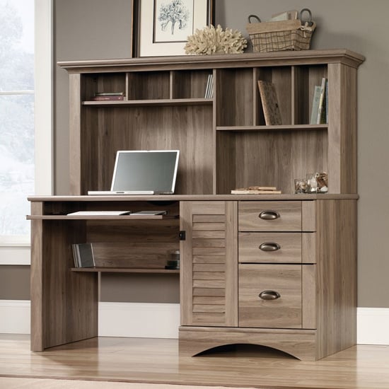 Read more about Louvre hutch wooden computer desk in salt oak