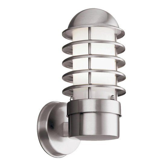 Read more about Louvre stainless steel outdoor wall light with white shade