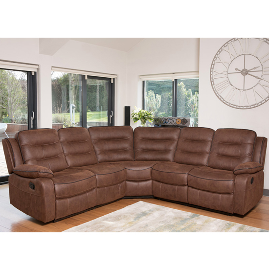 Lovell Fabric Upholstered Corner Sofa, Brown Leather And Material Corner Sofa