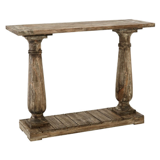 Lovito Wooden Pillars Console Table In Rustic Teak FiF