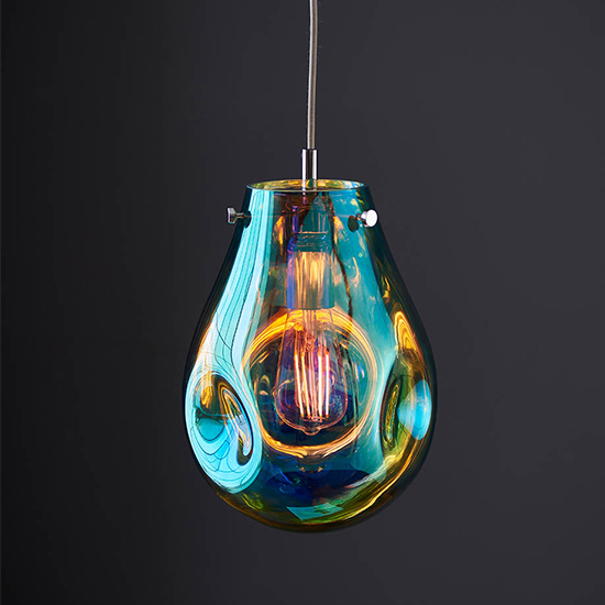 Photo of Lowell blown glass ceiling pendant light in metallic petrol