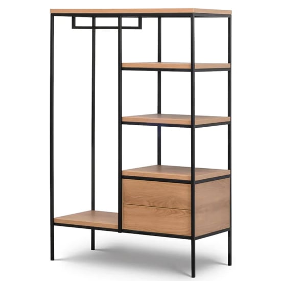 Lowell Wooden Open Wardrobe With Storage In Caramel Oak | Furniture in ...