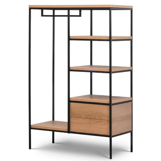 Lowell Wooden Open Wardrobe With Storage In Caramel Oak