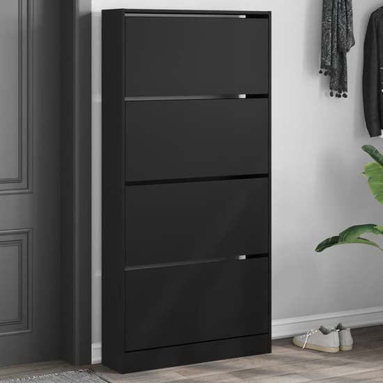 Lowell Shoe Storage Cabinet With 4 Flip-Drawers In Black