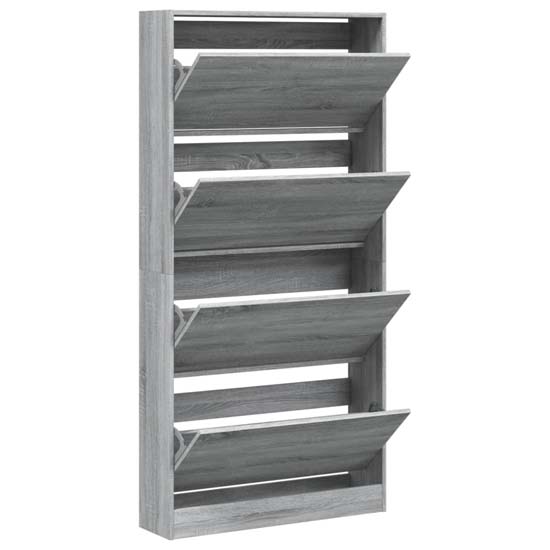 Lowell Shoe Storage Cabinet With 4 Flip-Drawers In Grey Sonoma Oak