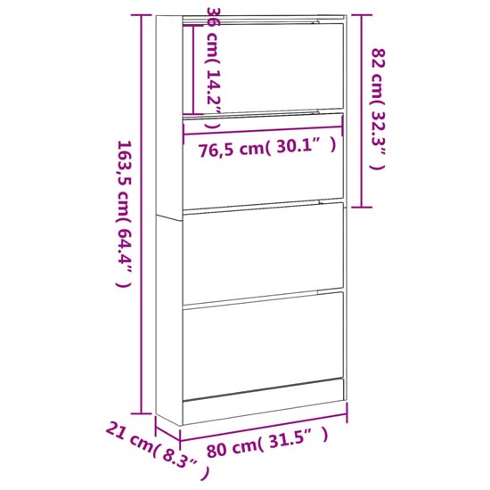 Lowell Shoe Storage Cabinet With 4 Flip-Drawers In Grey Sonoma Oak