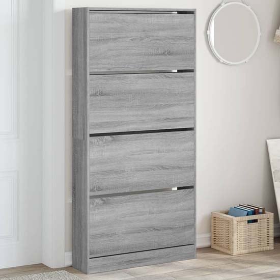 Product photograph of Lowell Shoe Storage Cabinet With 4 Flip-drawers In Grey Sonoma Oak from Furniture in Fashion