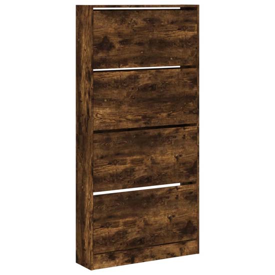 Lowell Shoe Storage Cabinet With 4 Flip-Drawers In Smoked Oak