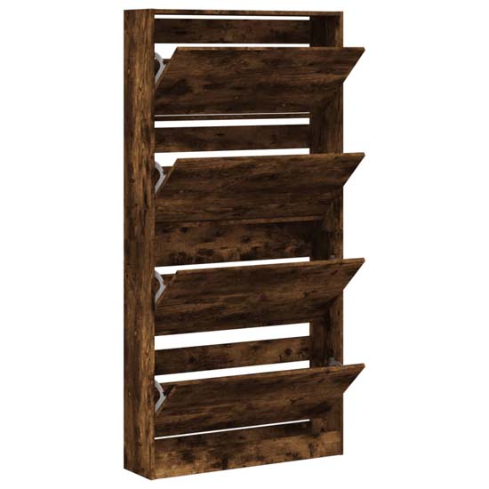 Lowell Shoe Storage Cabinet With 4 Flip-Drawers In Smoked Oak