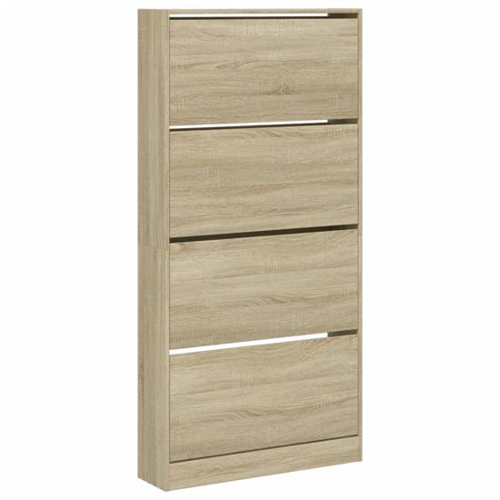 Lowell Shoe Storage Cabinet With 4 Flip-Drawers In Sonoma Oak
