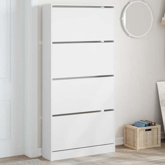 Product photograph of Lowell Shoe Storage Cabinet With 4 Flip-drawers In White from Furniture in Fashion