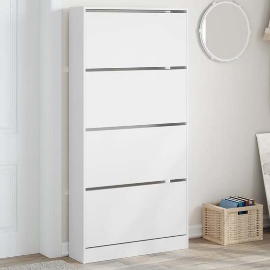 Product photograph of Lowell Shoe Storage Cabinet With 4 Flip-drawers In White from Furniture in Fashion