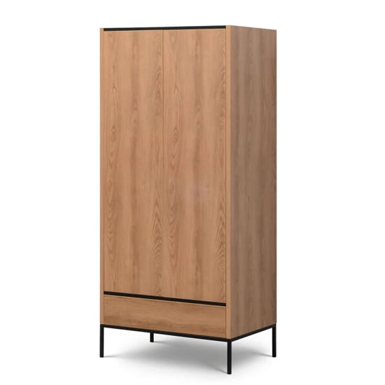 Product photograph of Lowell Wooden Wardrobe With 2 Doors 5 Shelves In Caramel Oak from Furniture in Fashion