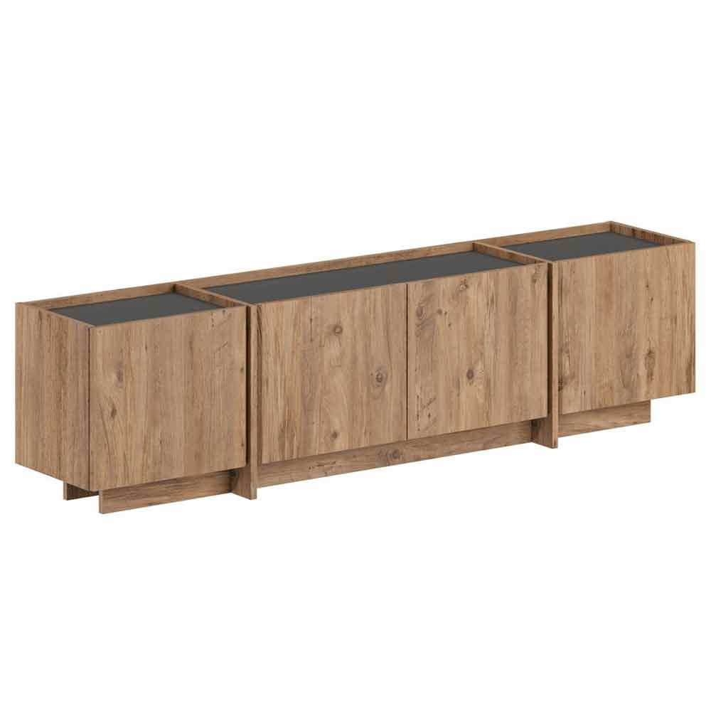 Lowenio Wooden TV Stand with 4 Doors in Atlantic Pine and Anthracite