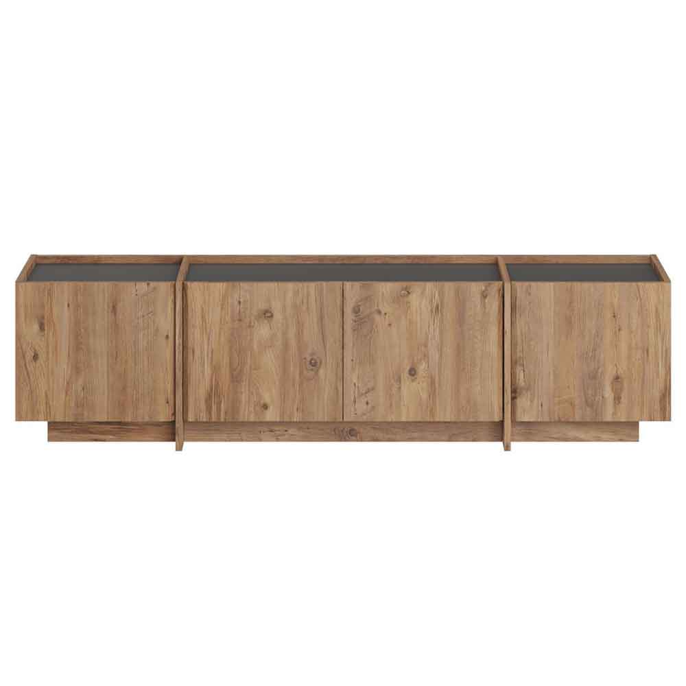 Lowenio Wooden TV Stand with 4 Doors in Atlantic Pine and Anthracite