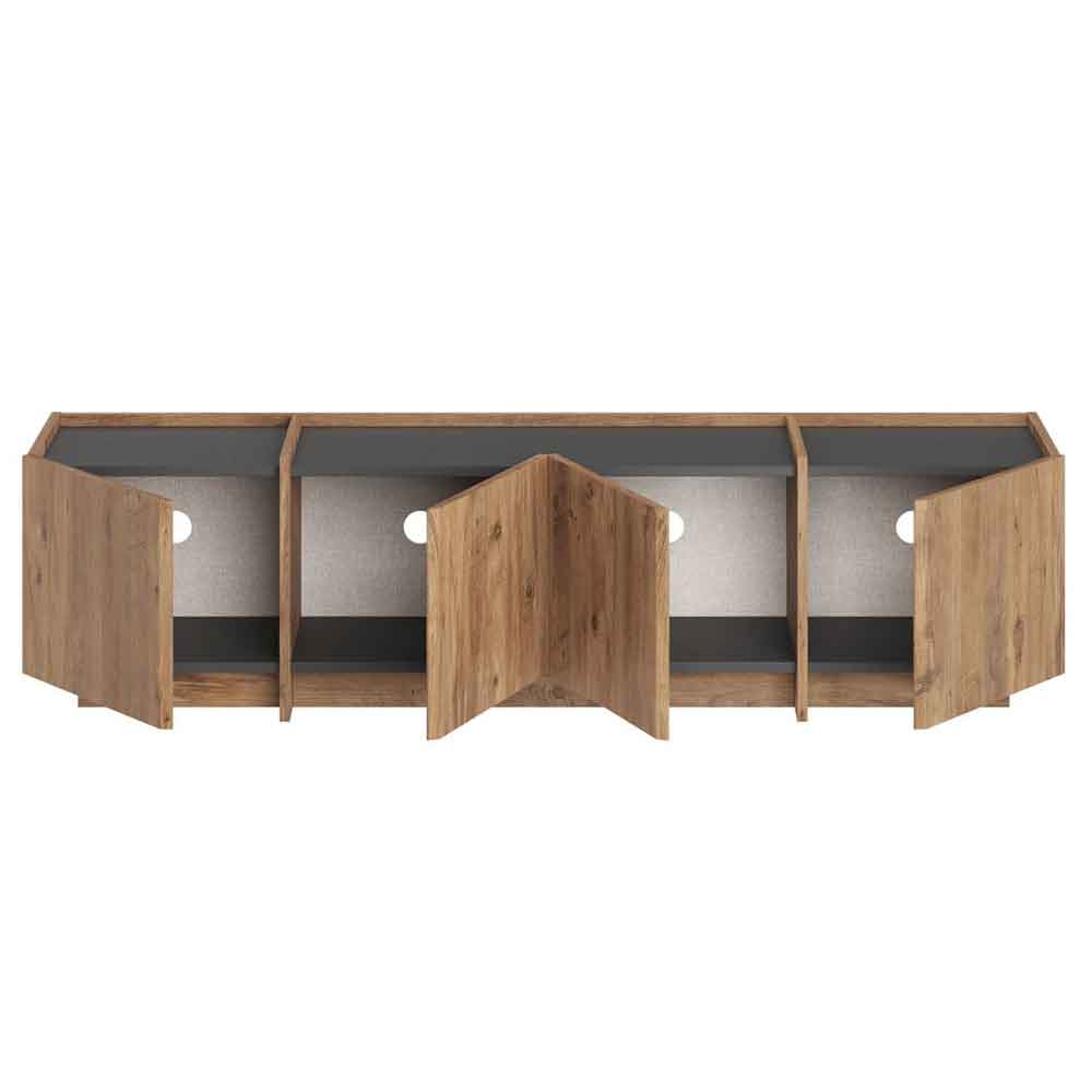 Lowenio Wooden TV Stand with 4 Doors in Atlantic Pine and Anthracite
