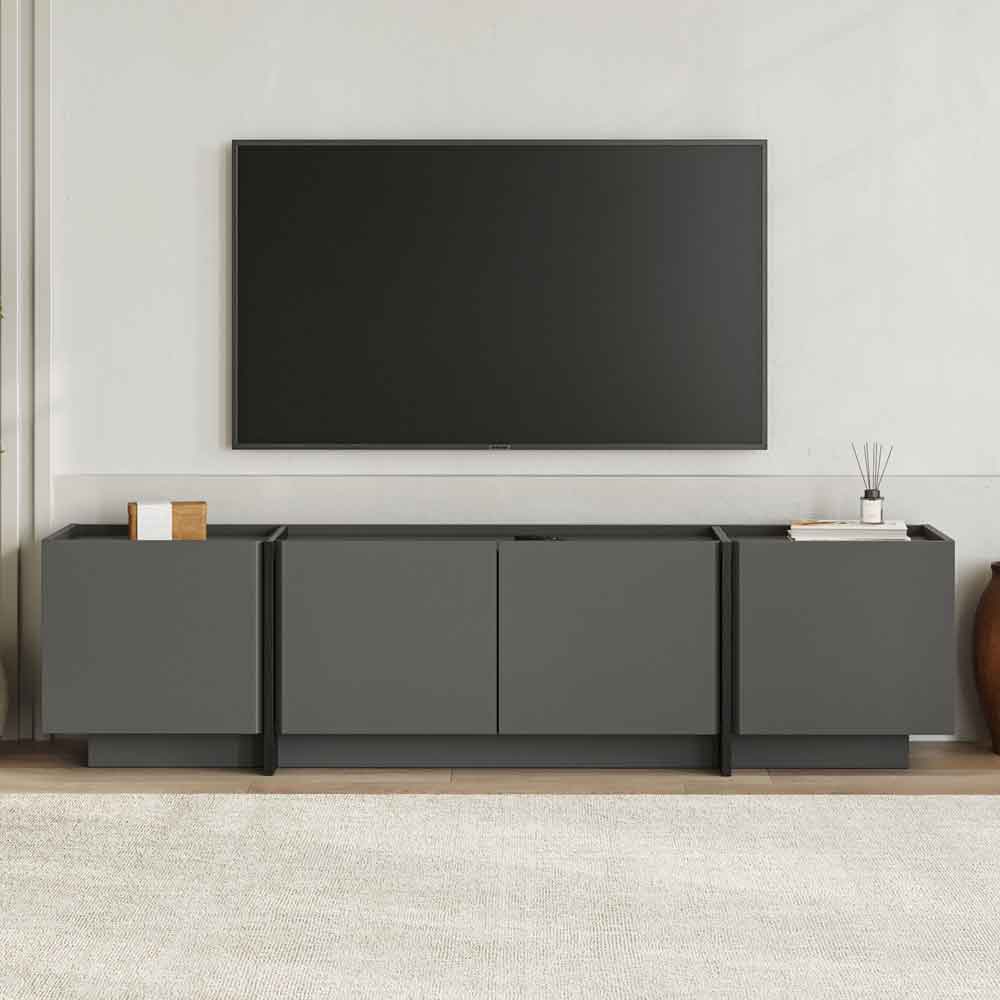 Lowenio Wooden TV Stand with 4 Doors in Black and Anthracite