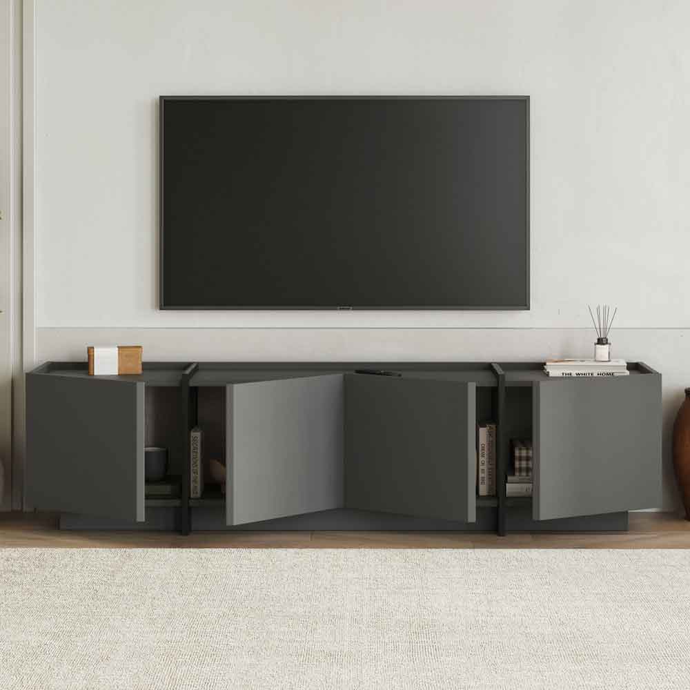 Lowenio Wooden TV Stand with 4 Doors in Black and Anthracite