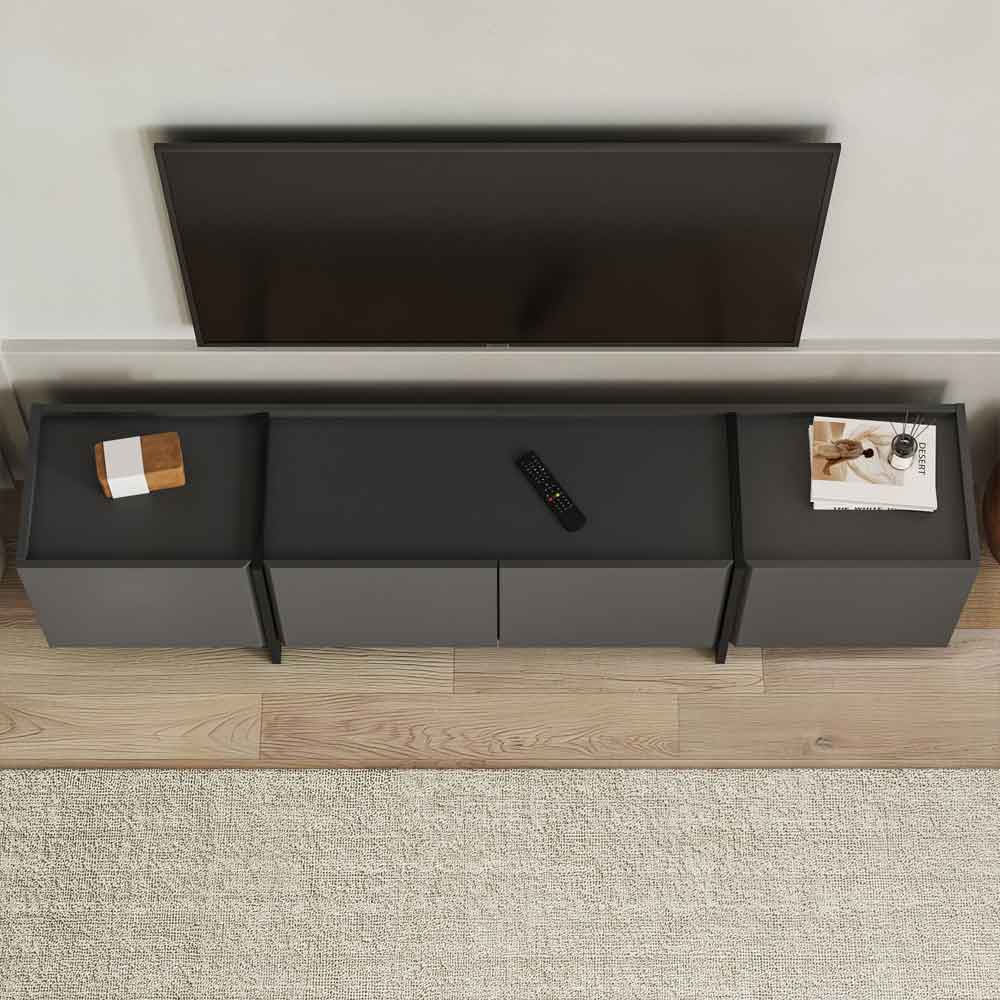 Lowenio Wooden TV Stand with 4 Doors in Black and Anthracite