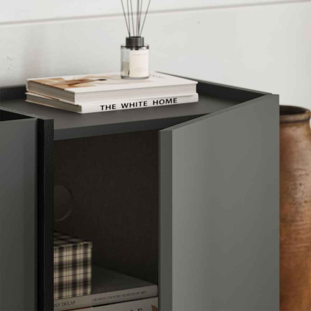 Lowenio Wooden TV Stand with 4 Doors in Black and Anthracite