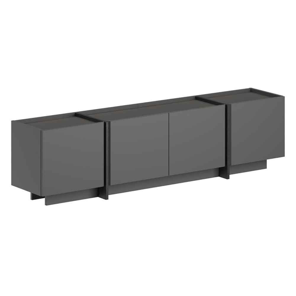 Lowenio Wooden TV Stand with 4 Doors in Black and Anthracite