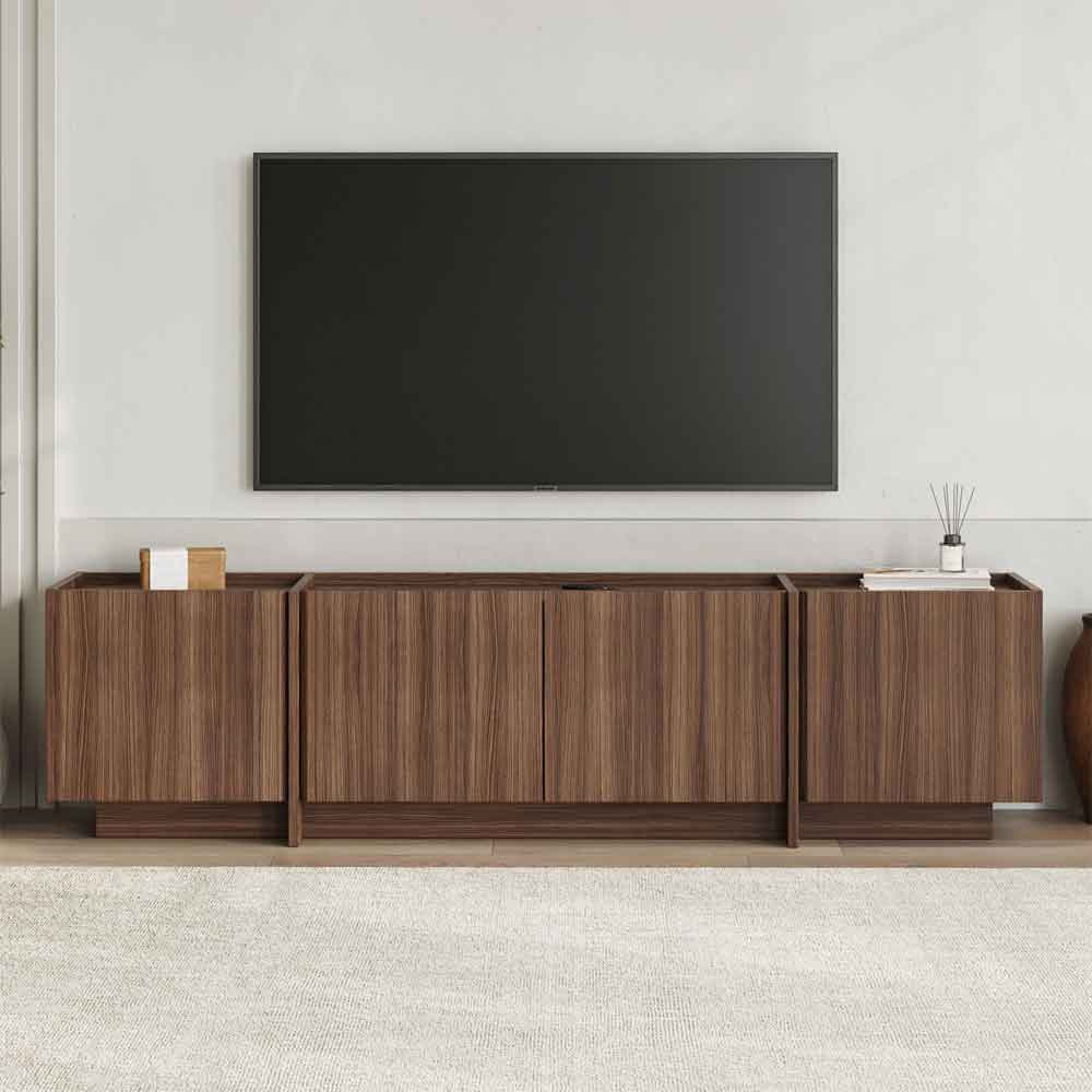 Lowenio Wooden TV Stand with 4 Doors in Milano Walnut