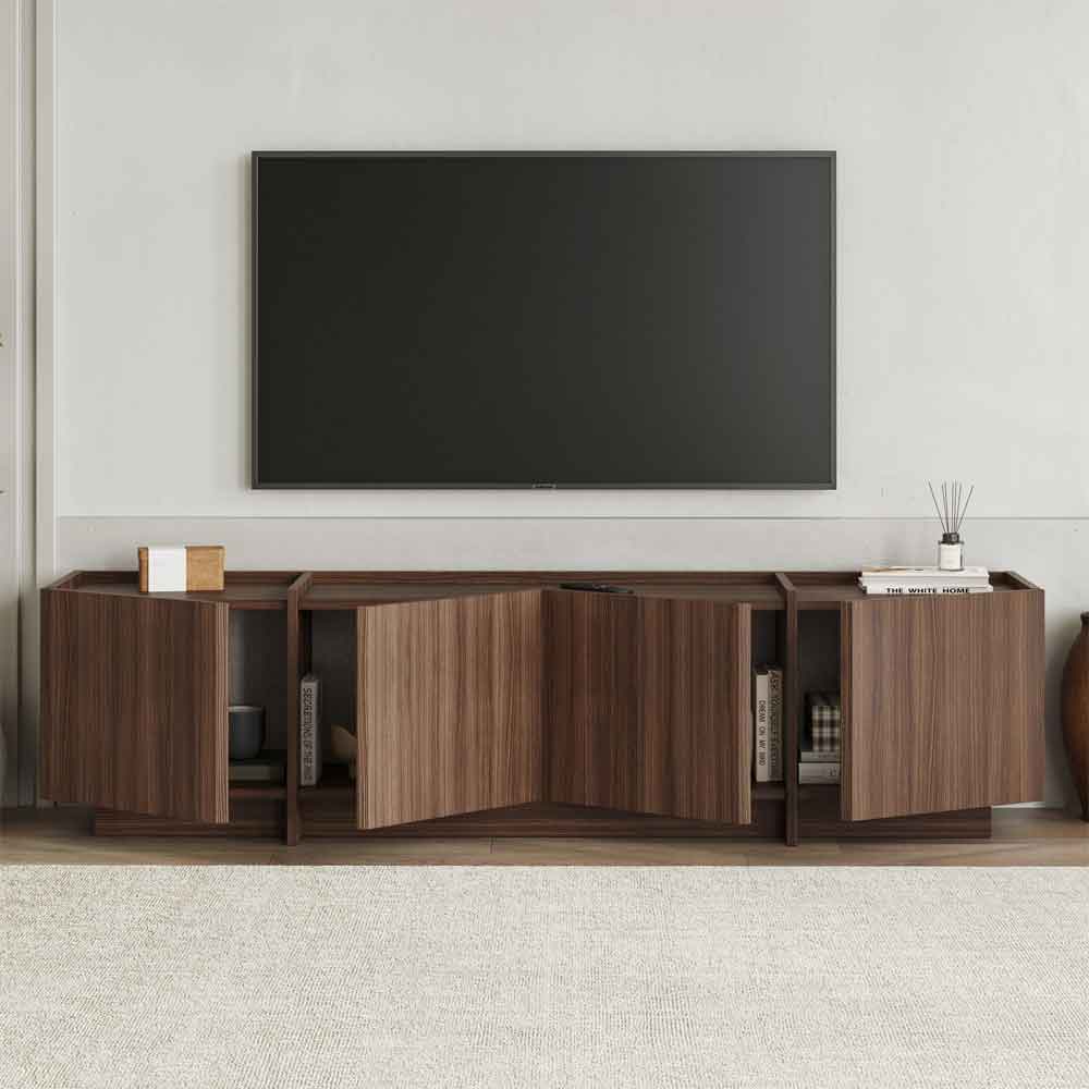 Lowenio Wooden TV Stand with 4 Doors in Milano Walnut