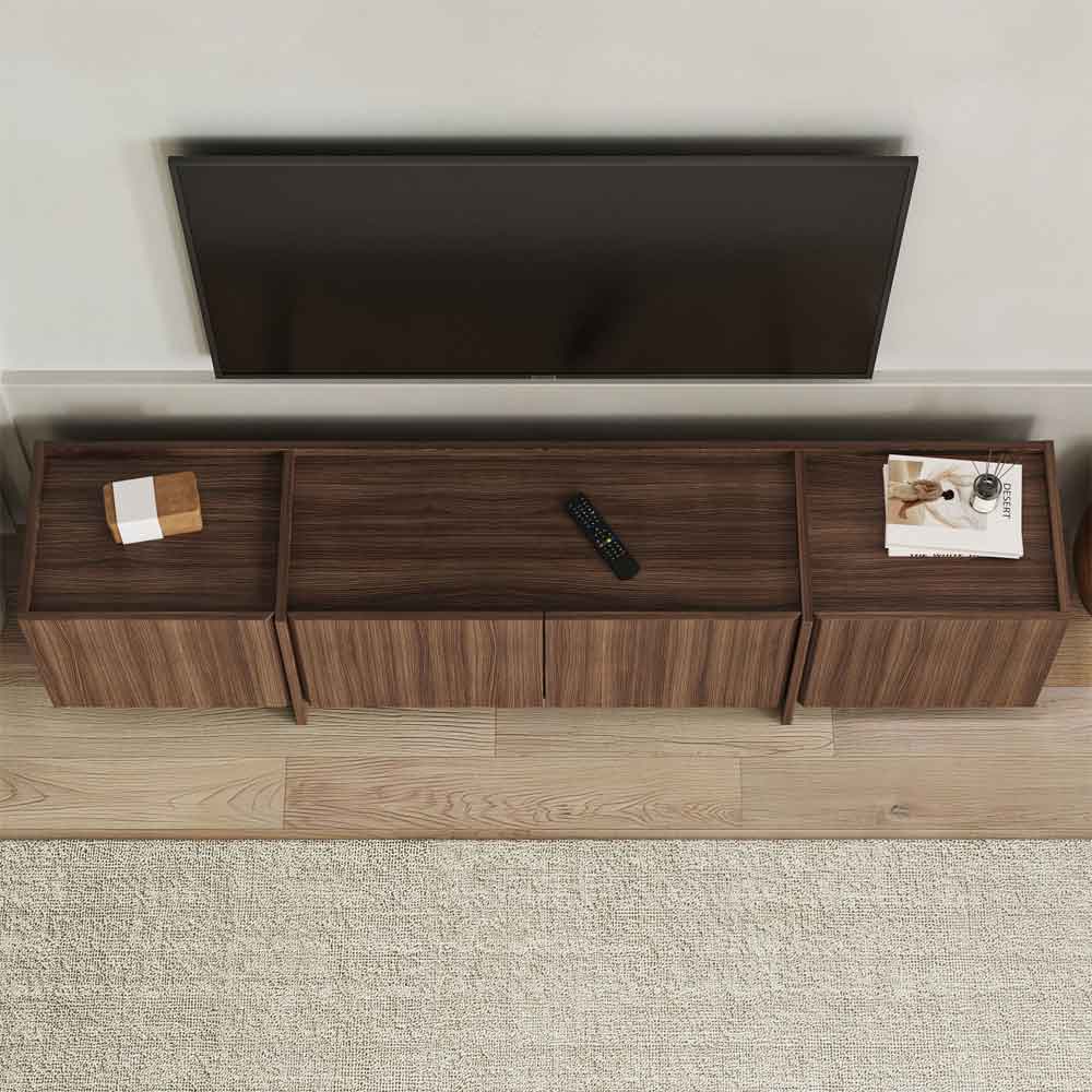 Lowenio Wooden TV Stand with 4 Doors in Milano Walnut