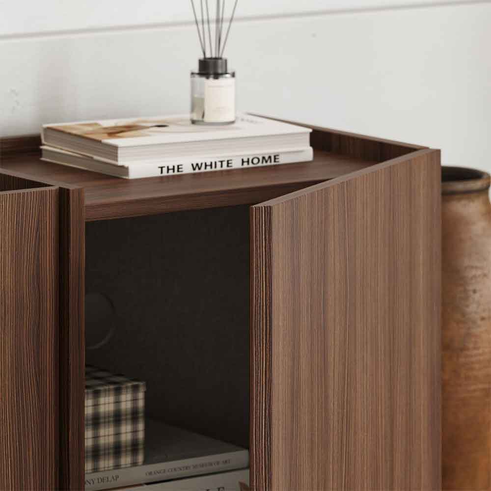 Lowenio Wooden TV Stand with 4 Doors in Milano Walnut