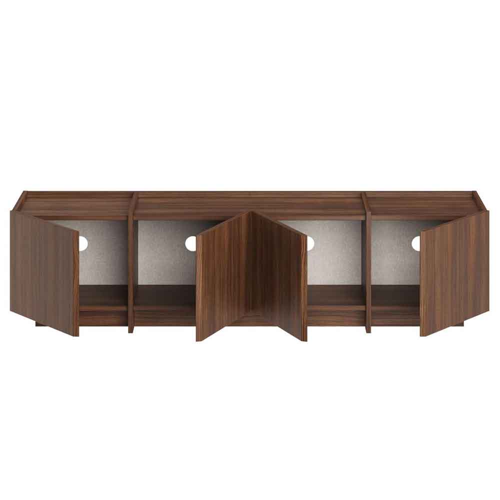 Lowenio Wooden TV Stand with 4 Doors in Milano Walnut