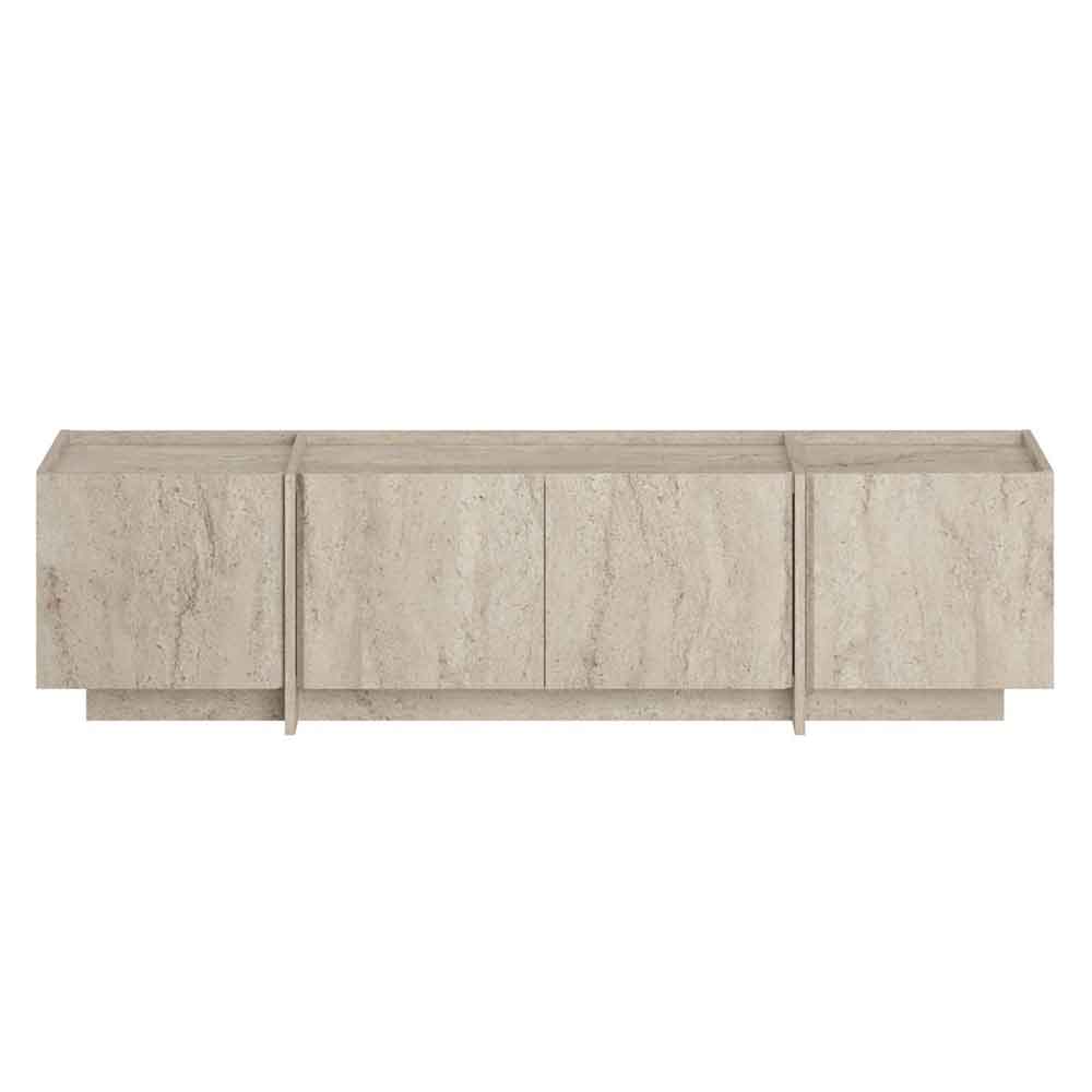 Lowenio Wooden TV Stand with 4 Doors in Travertine Marble Effect