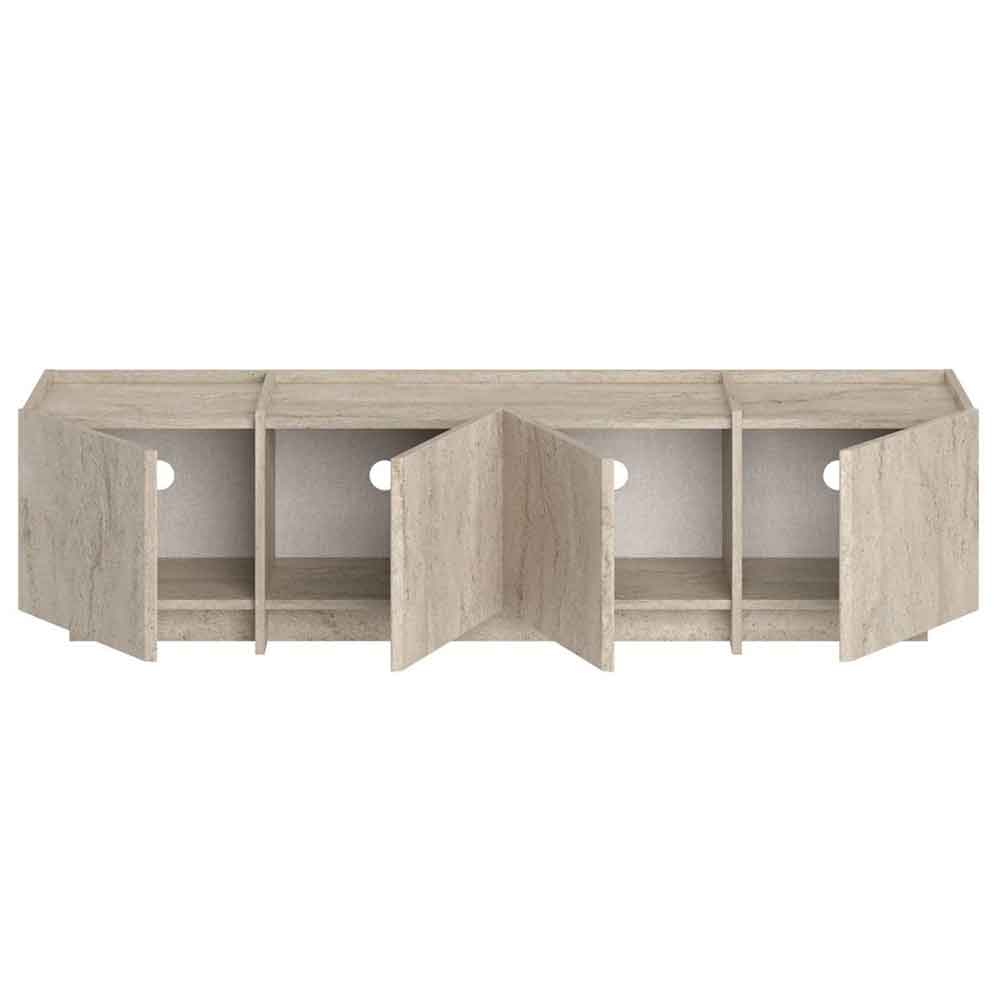 Lowenio Wooden TV Stand with 4 Doors in Travertine Marble Effect